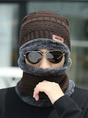 Winter Cap And Neck For Unisex - brown